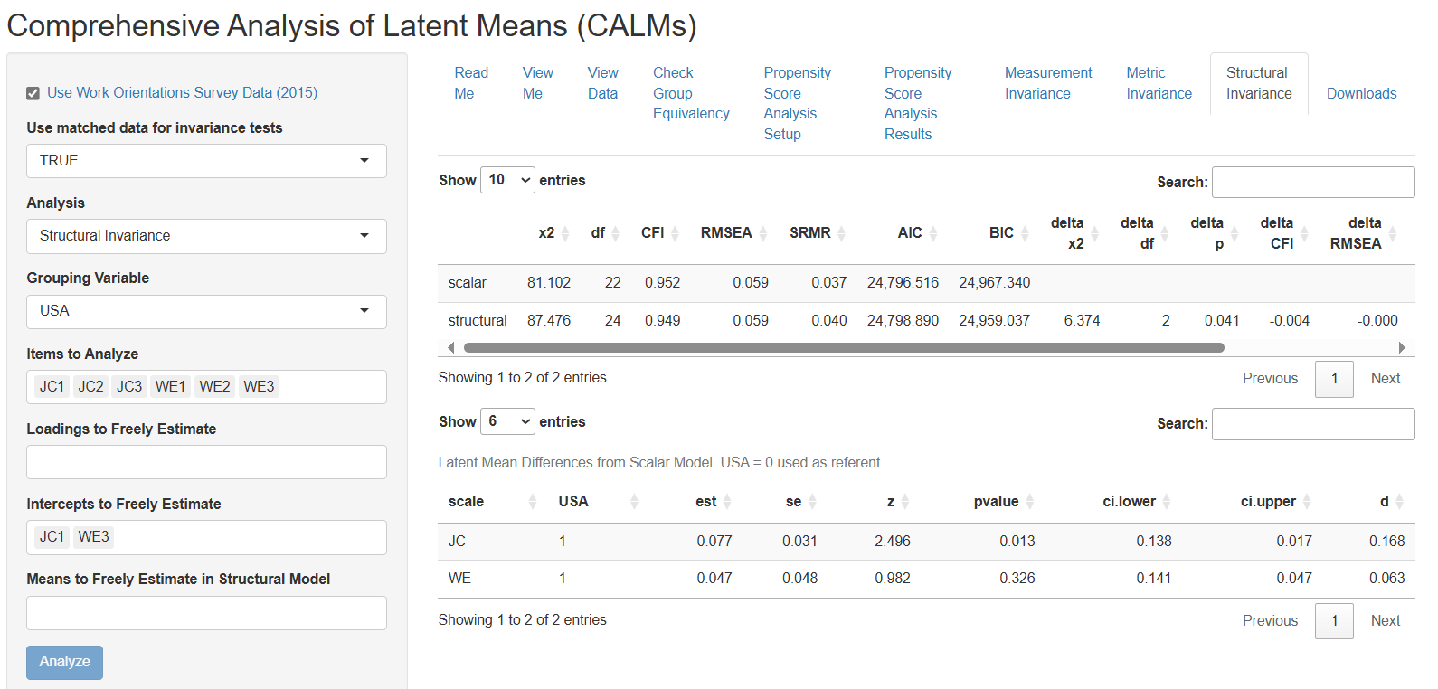 Shiny interface for latent means analysis