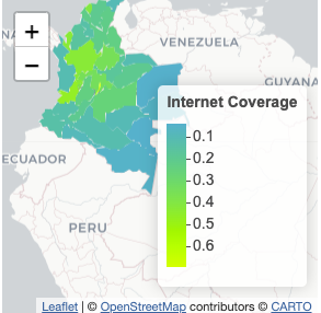 Map of Columbia showing Internet Coverage.