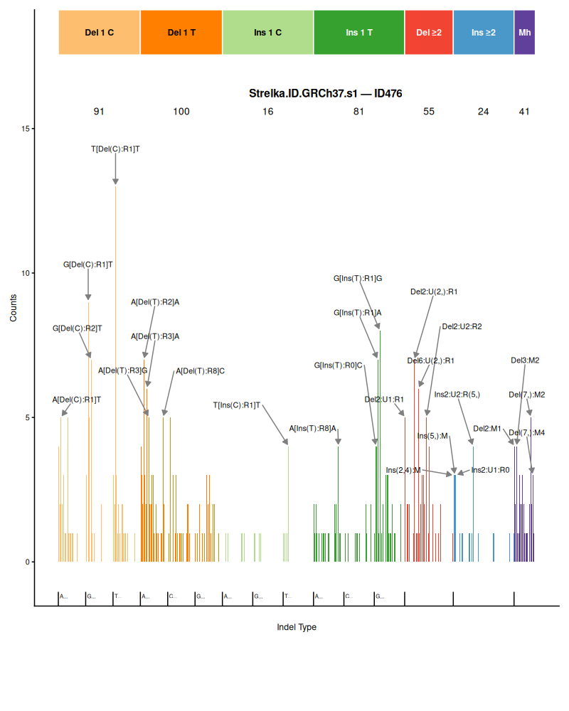 Plot of variant counts generated by the Strelka variant caller using the GRCh37 reference genome